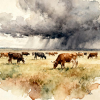Cattle in watercolor