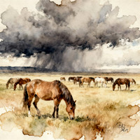 Horses in watercolor